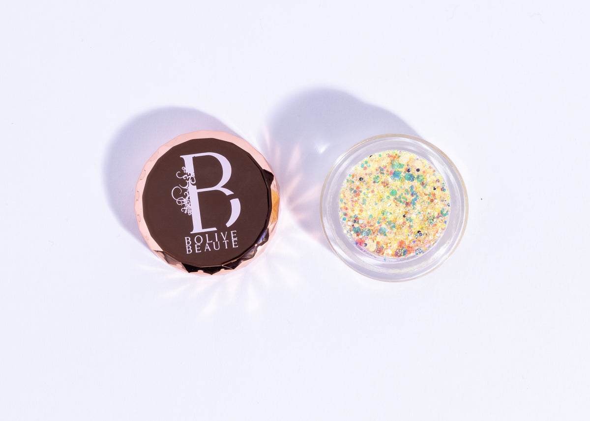 Canary iridescent yellow glitter eyeshadow with pink reflect by Bolive Beauté