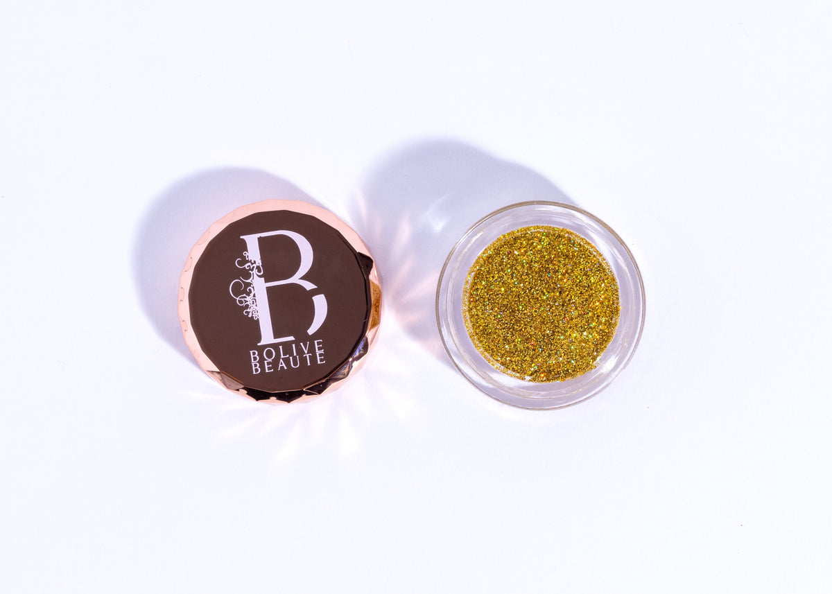 Karat holographic gold fine glitter eyeshadow by Bolive Beauté