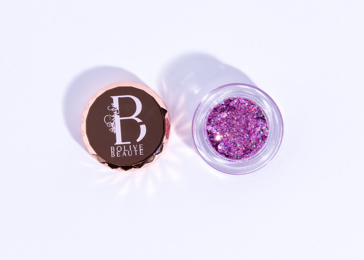 Glitz and Glam pink and purple glitter eyeshadow by Bolive Beauté