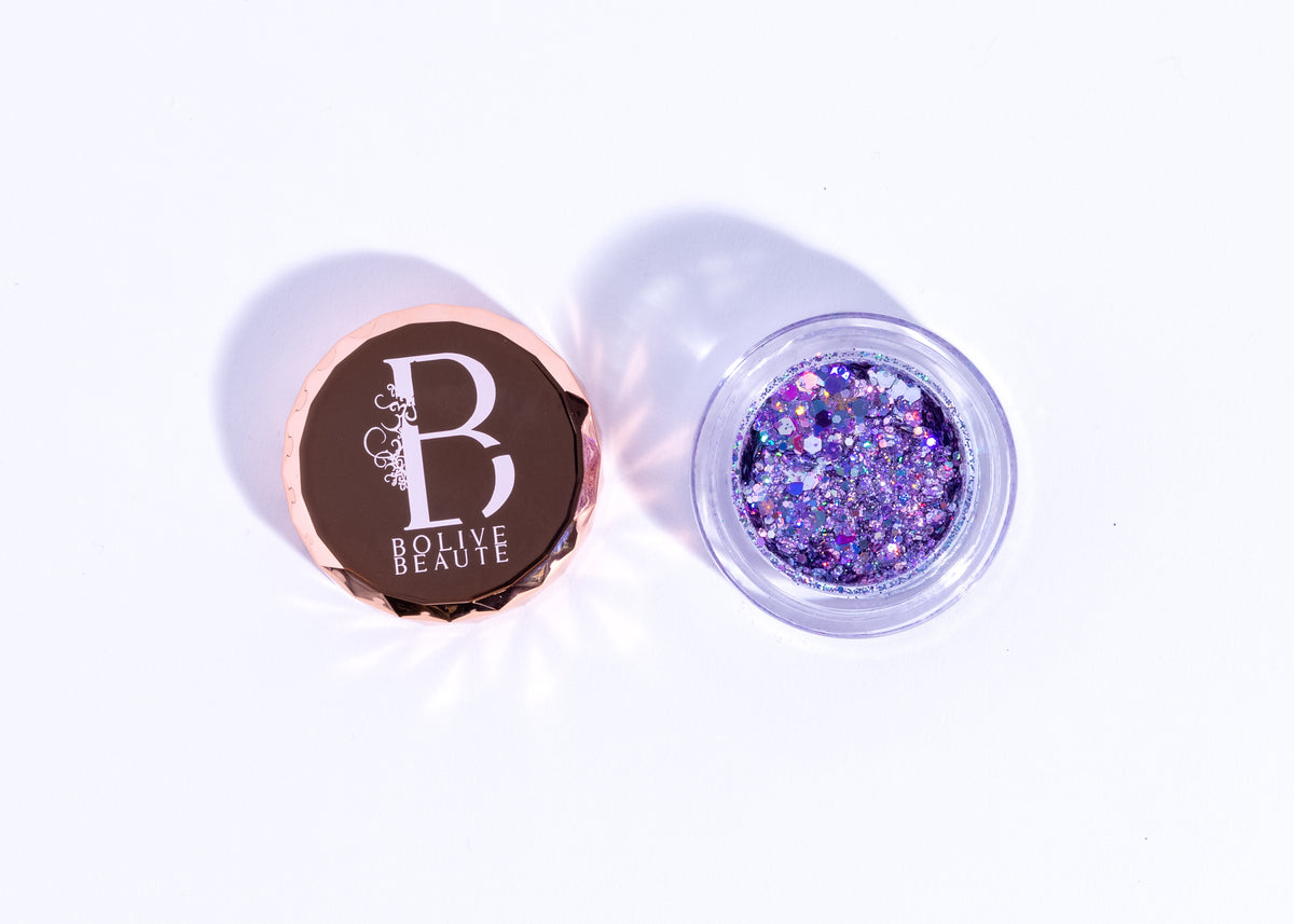 Glo Getter violet purple glitter eyeshadow with silver holographic flecks by Bolive Beauté