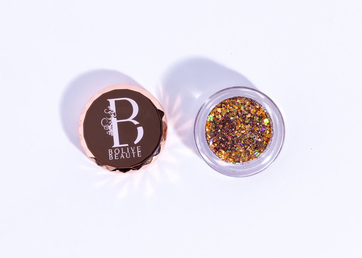 Brown Sugar warm brown glitter eyeshadow with gold reflects by Bolive Beauté