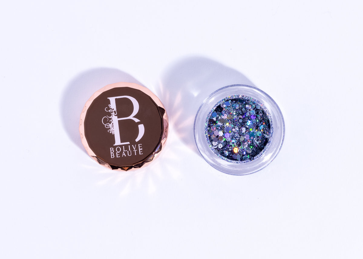 Twilight Zone slate grey glitter eyeshadow with silver holographic sparkle by Bolive Beauté